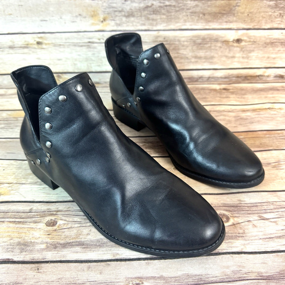 ALDO Womens Black Leather Studded Pull On Ankle Boots Size 10 - Picture 1 of 8